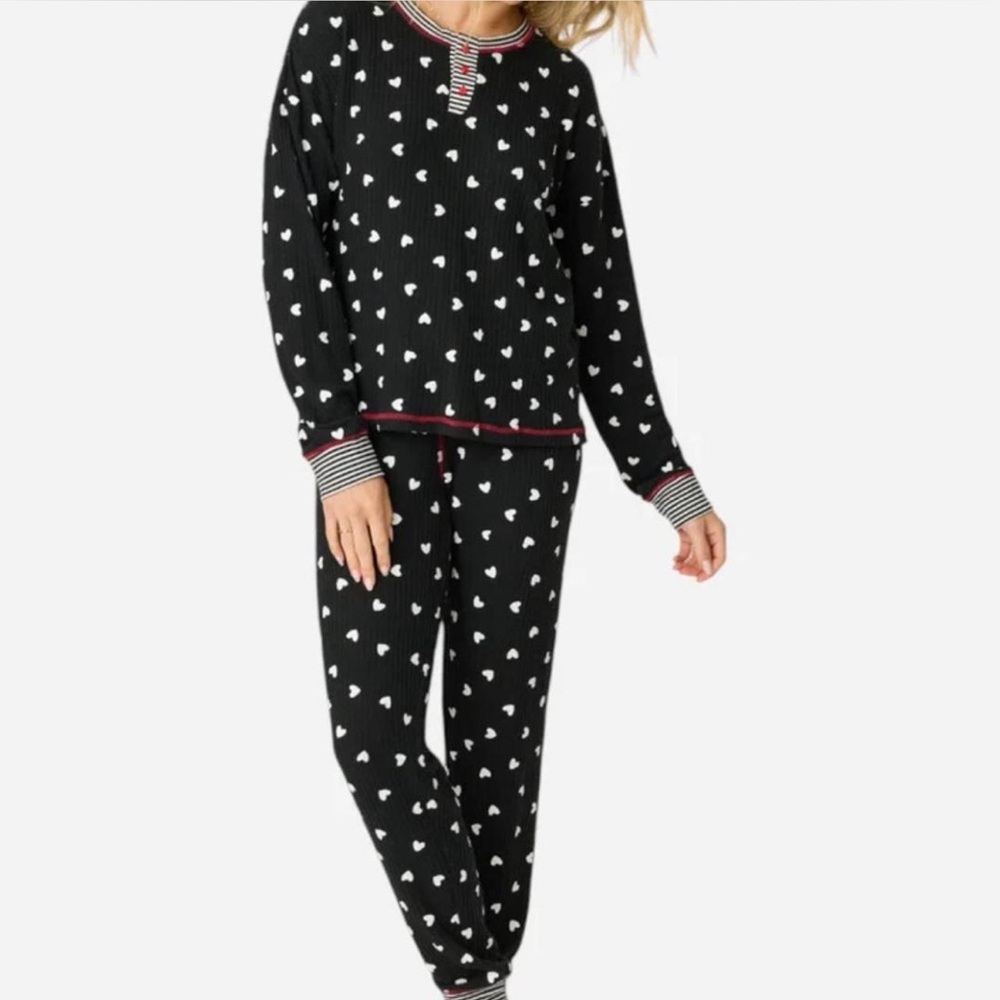 PJ Salvage Tiny Hearts Waffle Thermal Ski Jammie Set - Picture 5 of 7